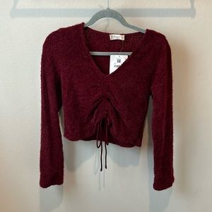 NWT Cropped Fuzzy Cinched Sweater